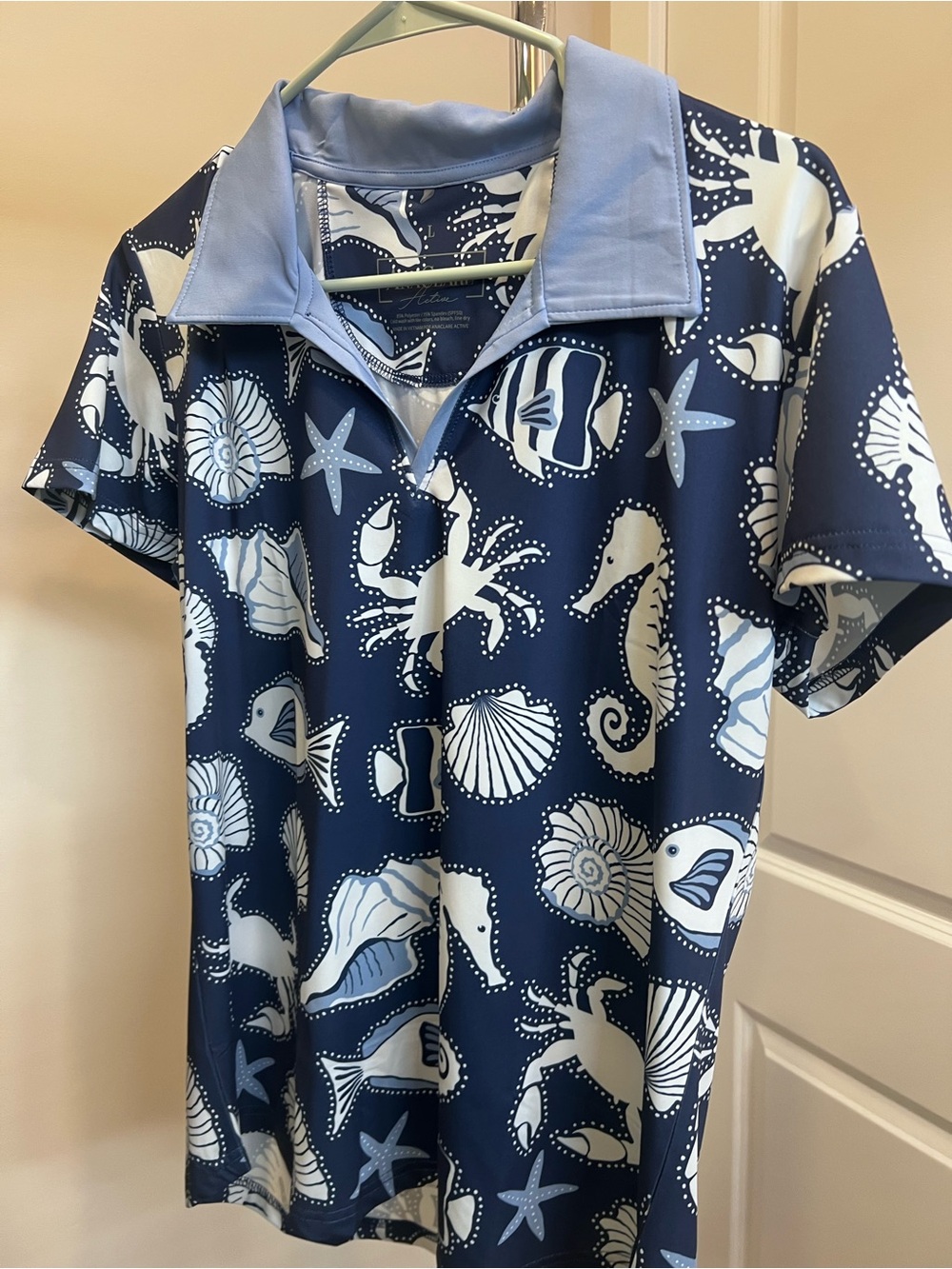 Nautical Print Polo Shirt - Navy & Light Blue